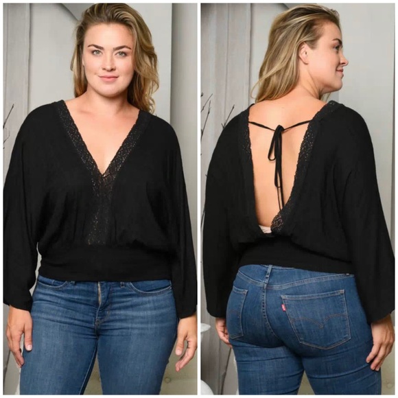 BELL SLEEVE V-NECK OPEN BACK TOP - Picture 1 of 5